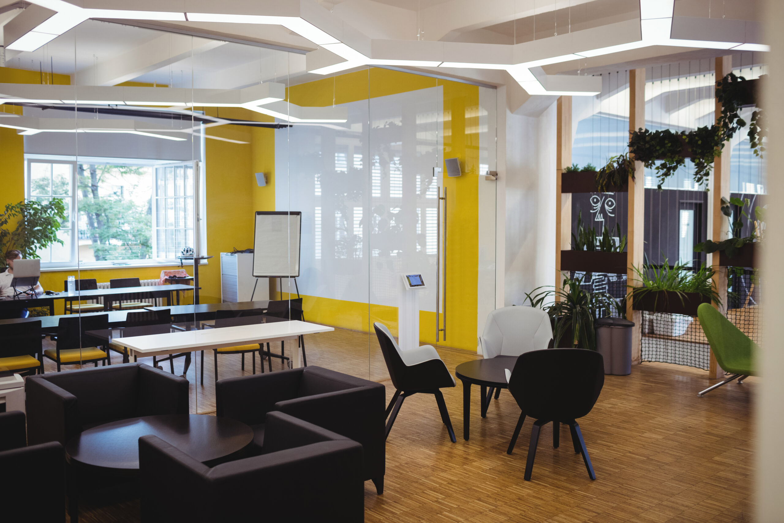 Black and white office room