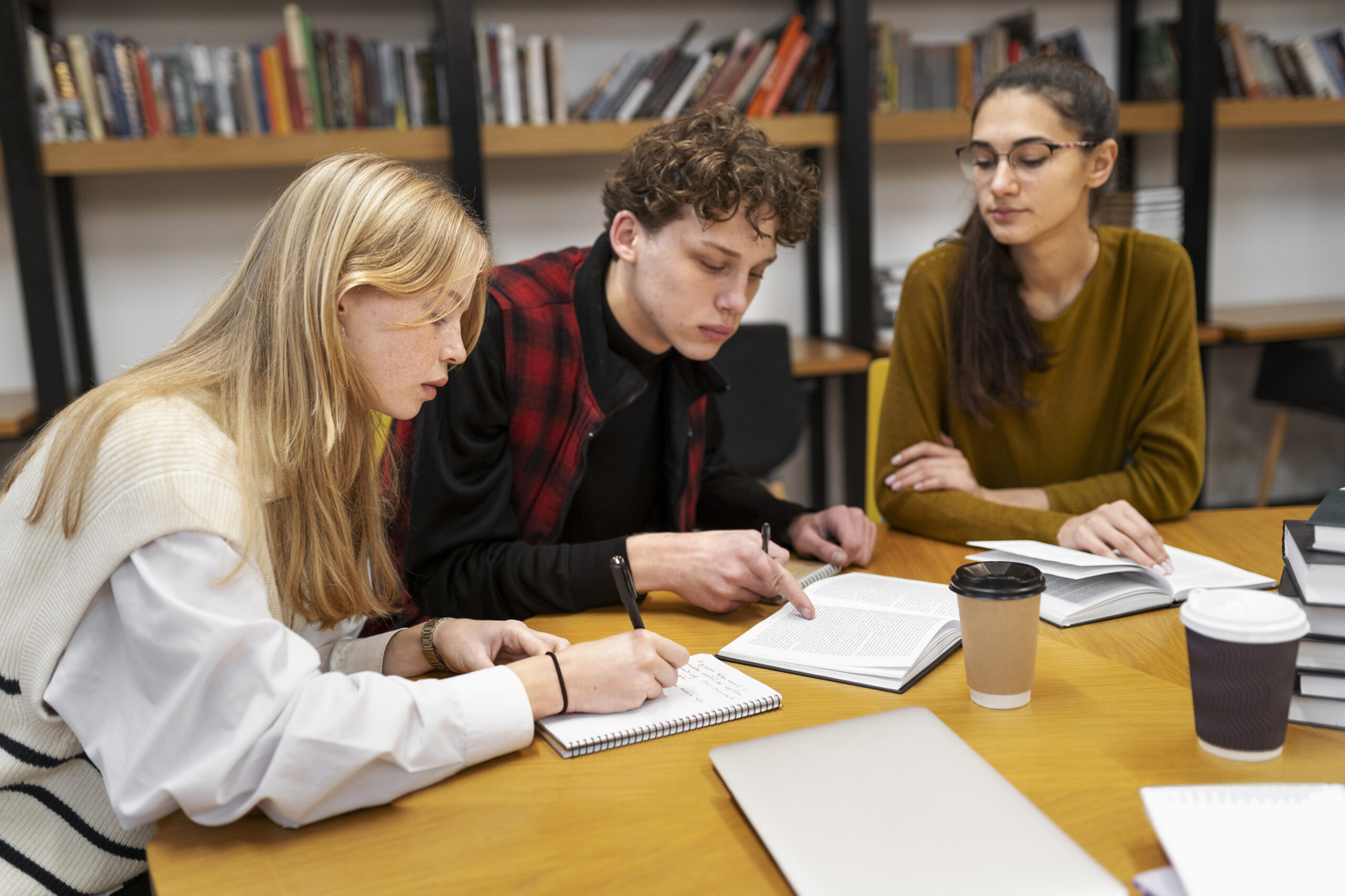 Students studying in library